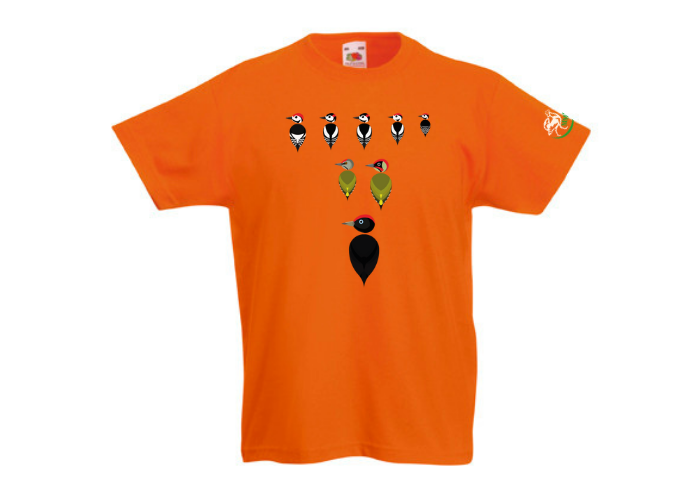 Gyerek póló harkályos mintával, narancssárga,9-11 méretben